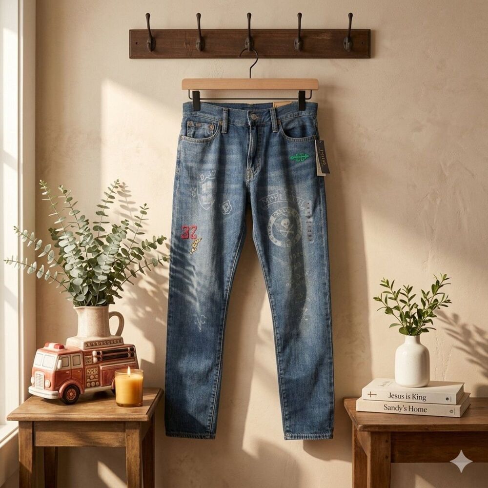 Polo Ralph Lauren Boys 14 Sullivan Slim Tynan Graffiti Skull Graphic Jeans NWT